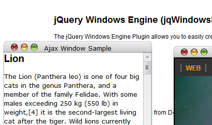 http://hernan.amiune.com/labs/jQuery-Windows-Engine-Plugin/jQuery-Windows-Engine-Plugin.html